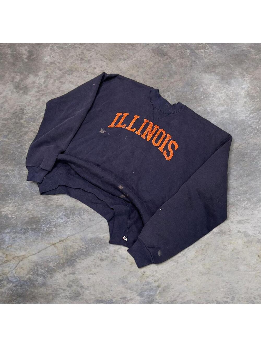 Navy and orange University of Illinois crewneck sweatshirt distressed